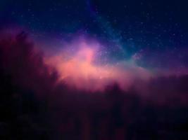 paesaggio notturno montagna e galassia della Via Lattea sfondo la nostra galassia, lunga esposizione, scarsa illuminazione foto