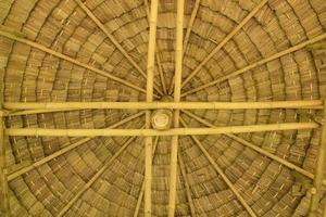 le capanne di legno in una vista del campo di riso sotto il tetto foto