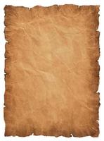 vecchio foglio di carta pergamena vintage invecchiato o texture isolato su sfondo bianco