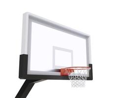 Rendering 3d di un canestro da basket con un cesto vuoto e un tabellone trasparente. attrezzatura da basket. sport di strada. esercizio e giochi foto