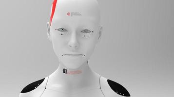 gruppo di robot nell'immagine femminile in piedi in file concetto di intelligenza artificiale e robotica foto