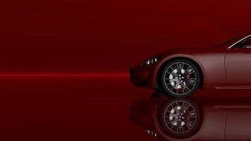 rosso automatico. illustrazione 3d di frammenti di veicoli su sfondo rosso uniforme. foto