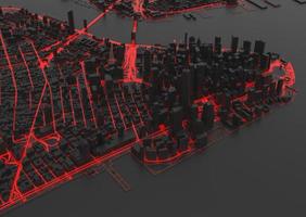 vista dall'alto della grande città. illustrazione nella progettazione grafica casual. frammento di hong kong rendering 3d foto