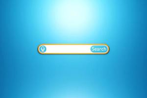 illustrazione 3d, elemento di design della barra di ricerca su sfondo blu. barra di ricerca per sito Web e interfaccia utente, applicazioni mobili. foto
