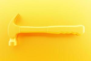 Illustrazione 3d di uno strumento manuale martello giallo isolato su uno sfondo monocromatico. Rendering 3D e illustrazione dello strumento di riparazione e installazione foto