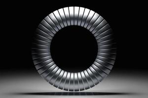Rendering 3d frattale rotondo in metallo nero astratto, portale con punte. spirale rotonda su sfondo scuro isolato foto