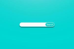 illustrazione 3d, elemento di design della barra di ricerca su sfondo blu. barra di ricerca per sito Web e interfaccia utente, applicazioni mobili. foto