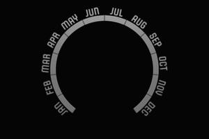 3d illustrazione di una scala rotonda con i nomi dei mesi. calendario insolito su sfondo nero foto