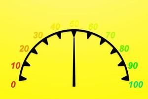 Illustrazione 3d dell'icona della velocità di misurazione della velocità. icona colorata del tachimetro, il puntatore del tachimetro punta a 50 foto