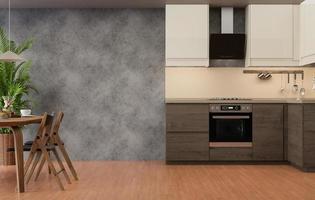 parete mockup con poltrona in cucina con parete a - parete. copia spazio. rendering 3D. foto