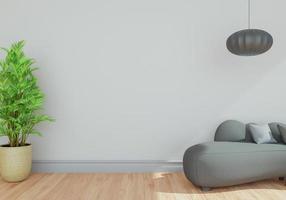 poster in stile interno minimale mock up il muro del soggiorno in bianco con divano moderno e decorazioni nel soggiorno. copia spazio. rendering 3D. foto