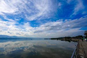 kwan phayao un lago nella provincia di phayao, nel nord della thailandia. riprese con la regola dei terzi tra fiume, nuvola e cielo. foto