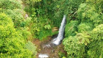 bella vista aerea, cascata nella foresta tropicale, kuningan, java occidentale - indonesia. foto