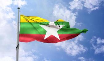 bandiera del Myanmar - bandiera sventolante realistica in tessuto. foto