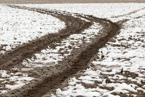 tracce dell'auto sulla neve foto