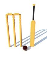 pipistrello in legno e pelle rossa palla da cricket 3d rendering illustrazione foto