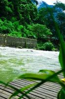 fiume verde lungo la montagna foto