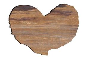 simbolo del cuore in legno su sfondo bianco foto