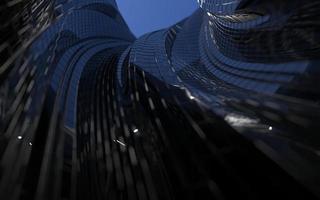 moderni grattacieli contro il cielo. illustrazione 3d sul tema del successo aziendale e della tecnologia foto