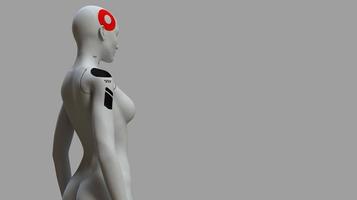 gruppo di robot nell'immagine femminile in piedi in file concetto di intelligenza artificiale e robotica foto