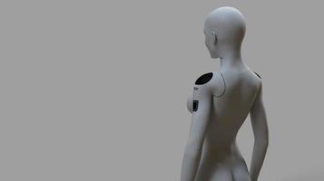 gruppo di robot nell'immagine femminile in piedi in file concetto di intelligenza artificiale e robotica foto