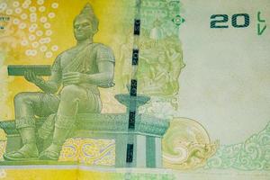 banconota da 20 baht, valuta straniera rara della tailandia, re bhumibol adulyadej su 20 baht tailandia fattura dei soldi da vicino, banconota della valuta nazionale della tailandia foto