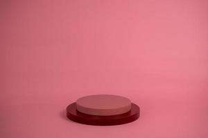 podio vuoto per la visualizzazione di prodotti cosmetici. disposizione della piattaforma in colore rosa pastello in stile minimalista alla moda. composizione di layout cilindri e cubi per sfondo femminile foto