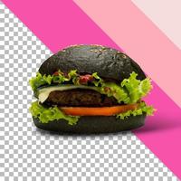 hamburger nero delizioso e succoso con una grande cotoletta di carne su uno sfondo trasparente foto
