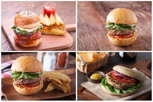 collage di hamburger su legno foto