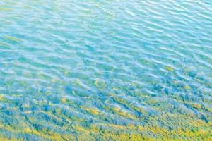 riva del mare con sfondo trasparente acqua turchese dell'oceano. struttura dell'acqua increspata blu chiaro foto