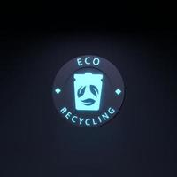 icona al neon di riciclaggio ecologico. concetto di ecologia. illustrazione di rendering 3d. foto