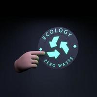 la mano tiene un'icona al neon sul tema dell'eco. concetto di ecologia. rendering 3d. foto