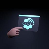 mano che tiene il logo iot al neon. concetto di internet delle cose. illustrazione di rendering 3d. foto