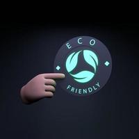 la mano tiene un'icona al neon sul tema dell'eco. concetto di ecologia. illustrazione di rendering 3d. foto