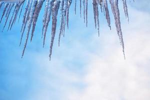 ghiaccioli bianchi contro il cielo blu d'inverno. foto