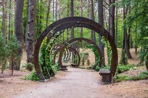 archi in legno con panchine nel parco cittadino di riposo foto