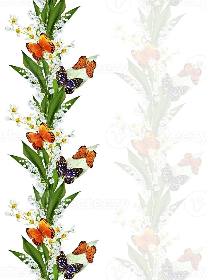 ramo de flores e borboletas isoladas em um fundo branco foto