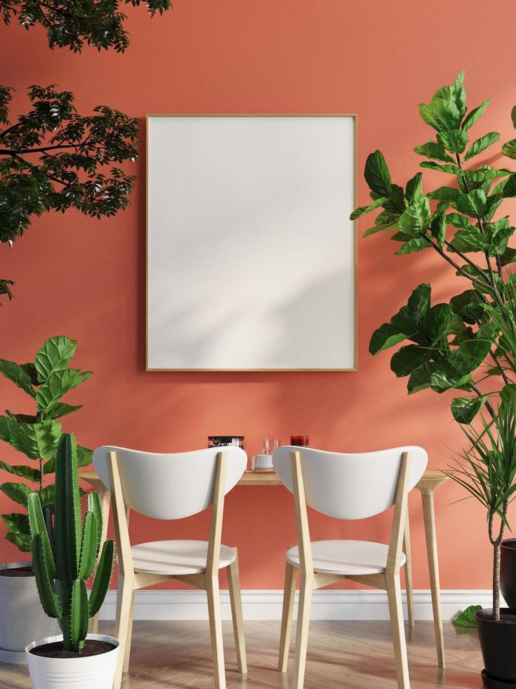 simular o quadro de pôster no fundo interior moderno sala de estar 3d escandinavo renderização foto