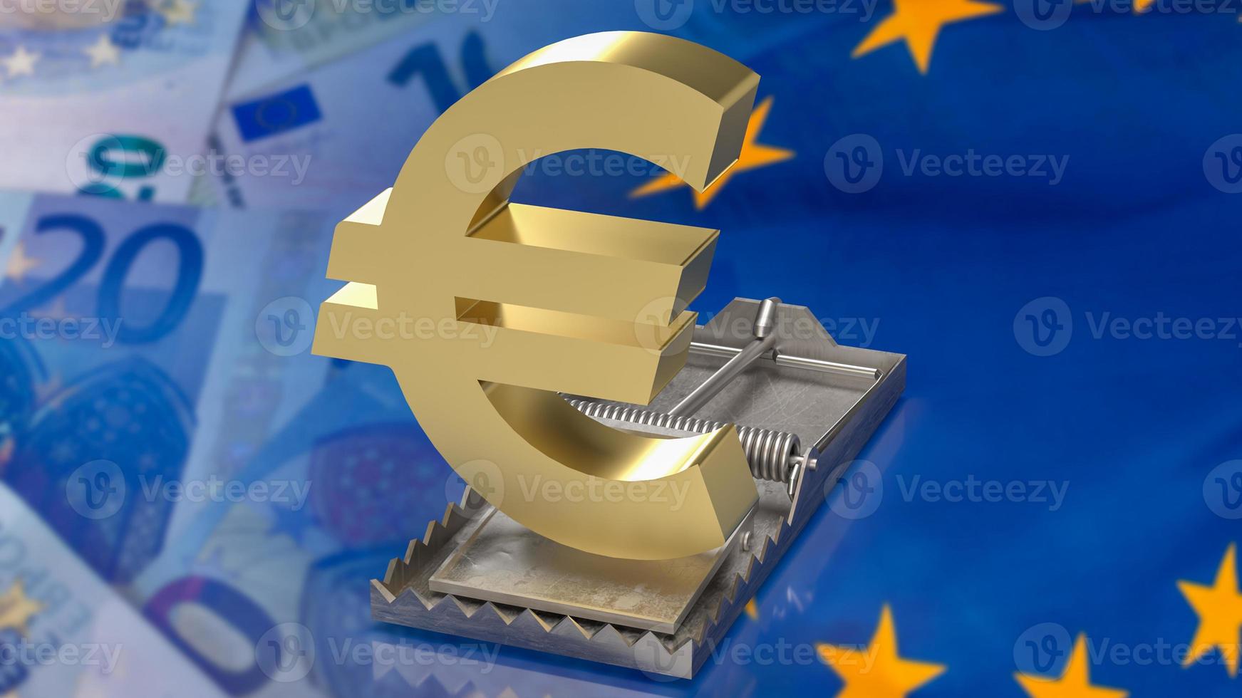 o símbolo de ouro euro no conceito de negócio de ratoeira renderização em 3d foto