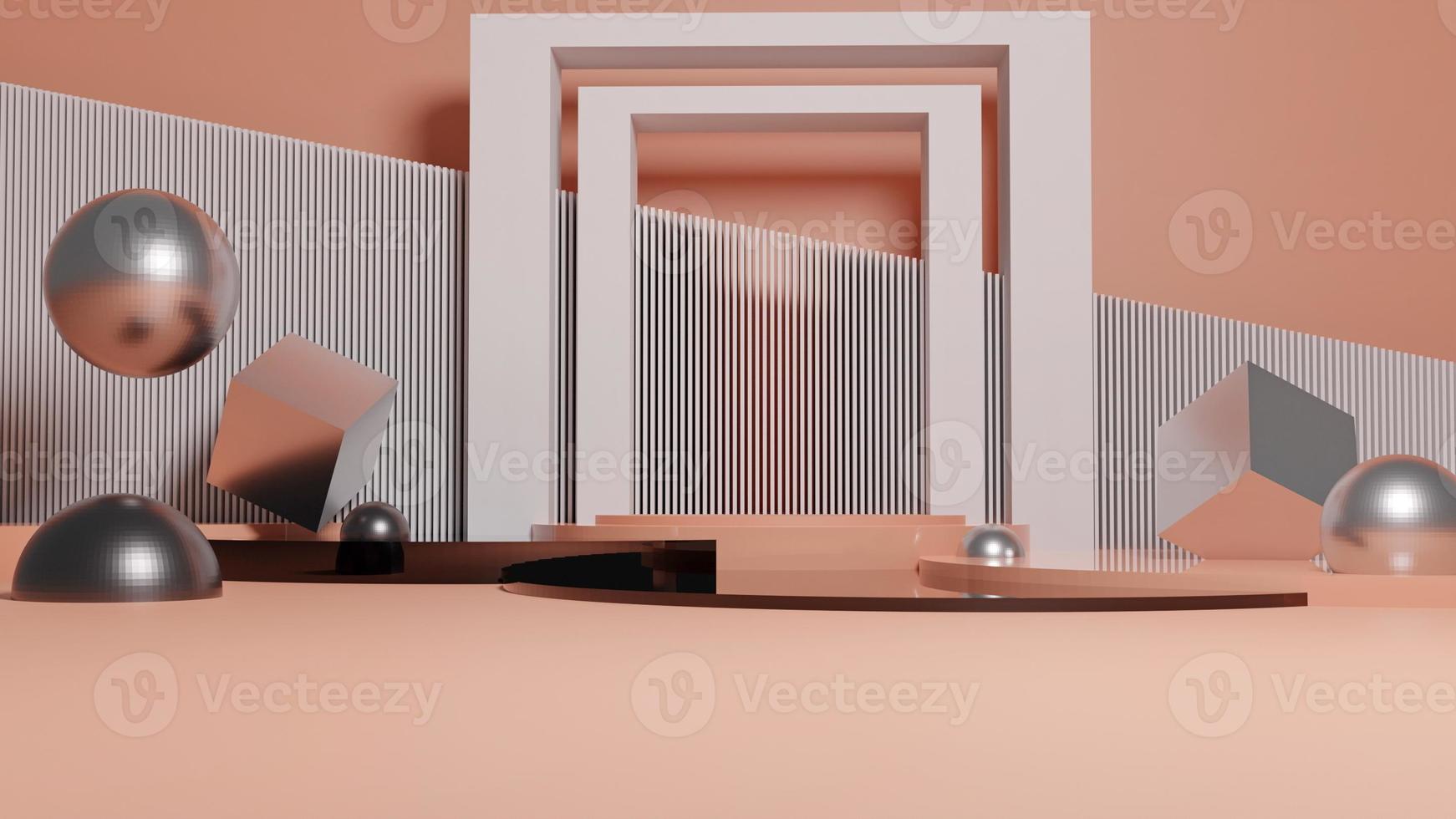 fundo mínimo, mock up com pódio para exibição de produtos, pódio em composição laranja abstrata, renderização 3d, ilustração 3d, cor moderna, design minimalista. foto