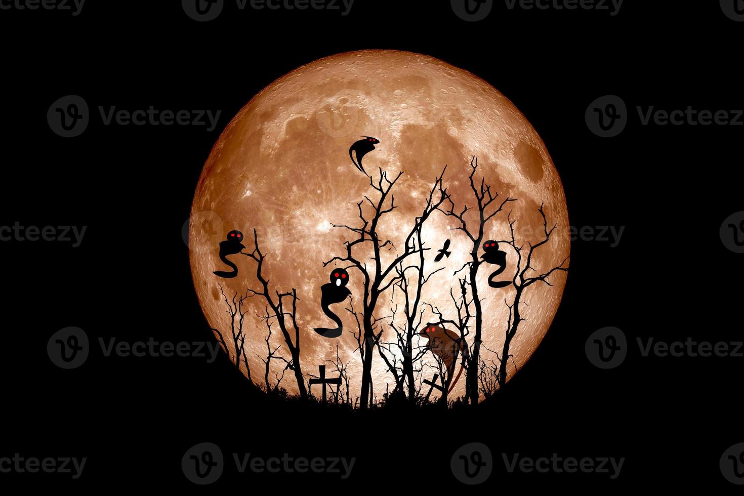 ideia do festival de halloween. fantasma de uma árvore morta com a lua ao fundo. foto