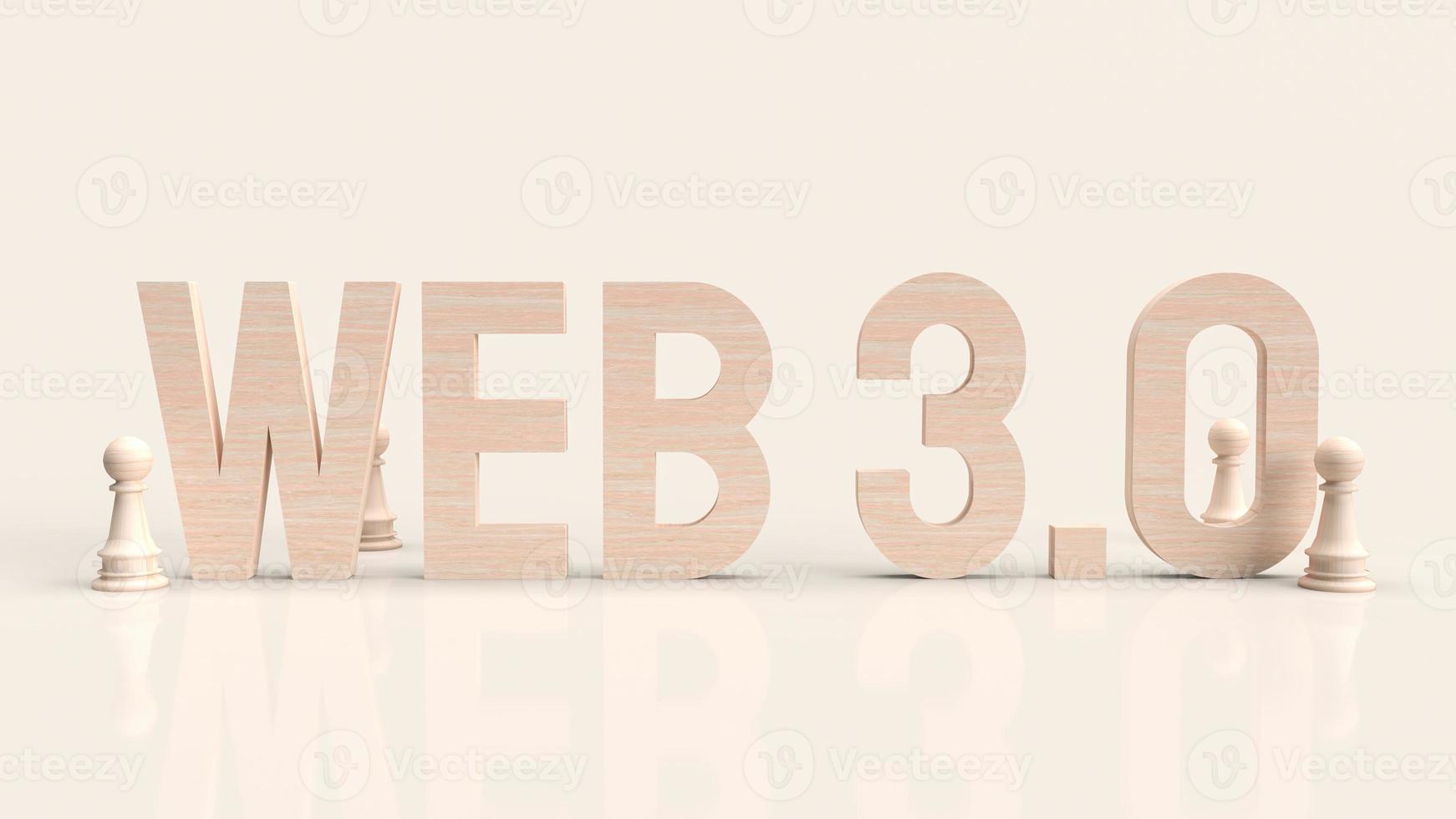 texto de madeira da web 3.0 e xadrez para renderização em 3d de conceito de tecnologia foto