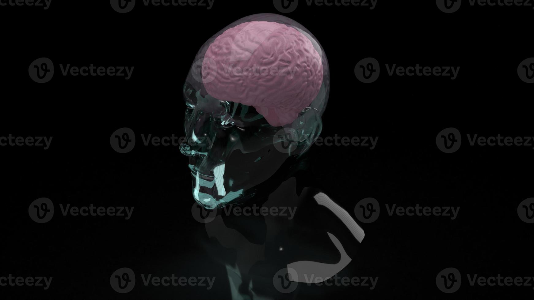 o cérebro dentro da cabeça de cristal para educação ou conteúdo sci renderização em 3d foto