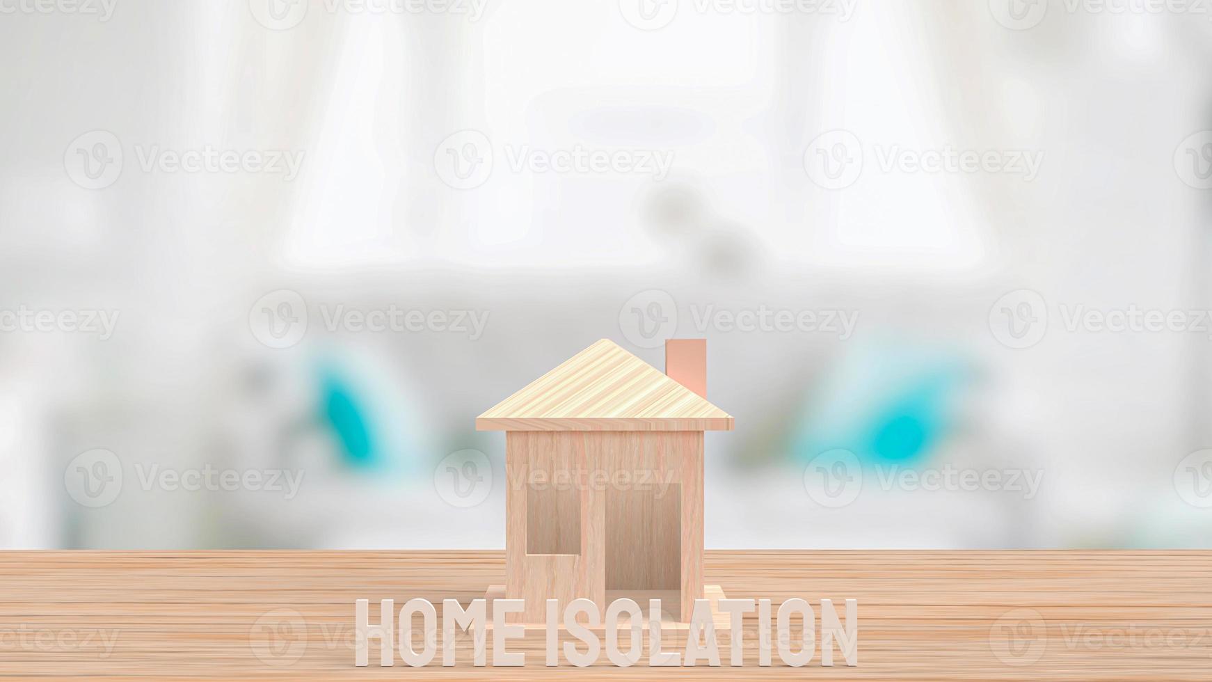 casa na mesa de madeira para renderização em 3d do conceito de isolamento doméstico foto