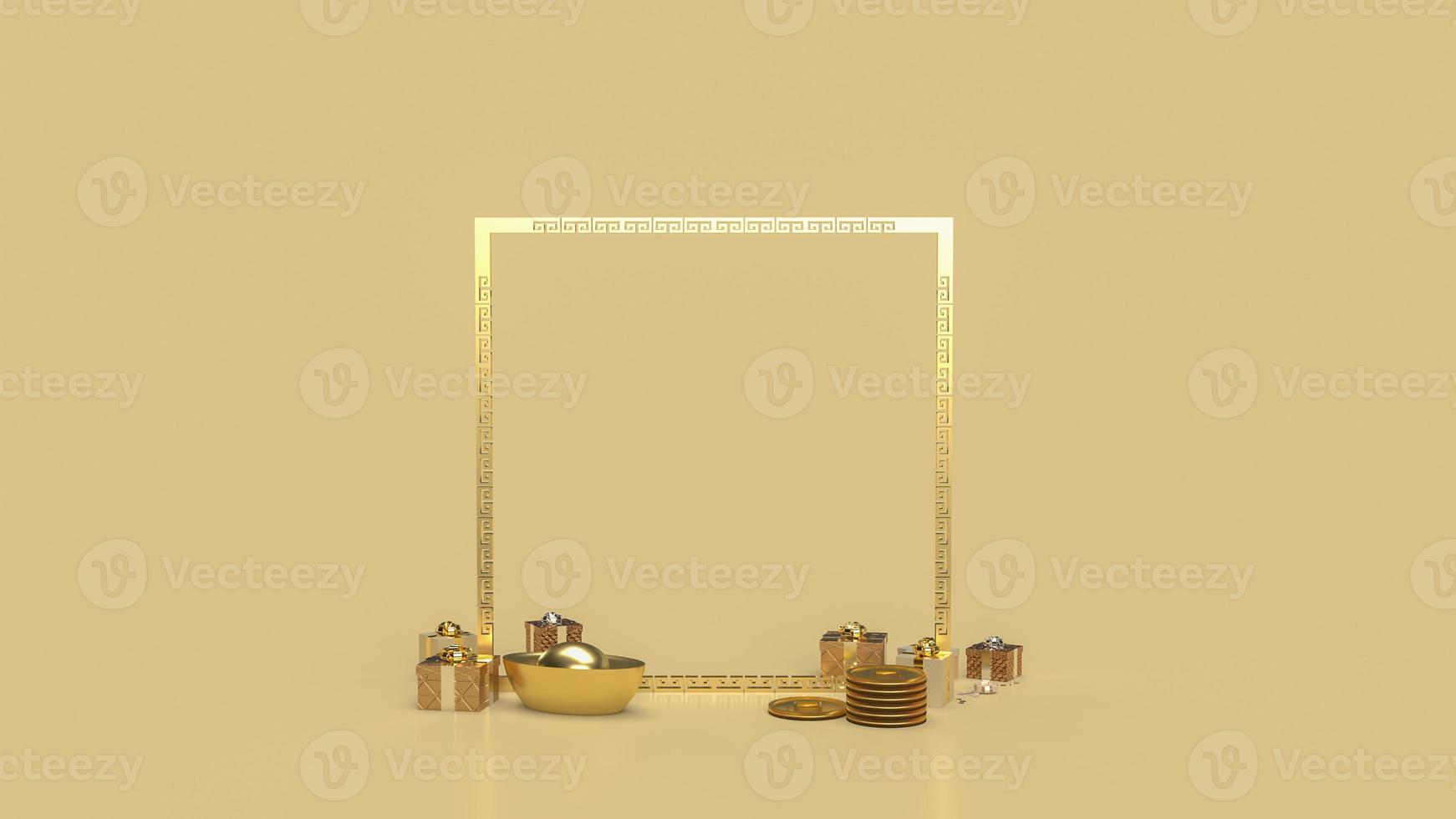 ouro 2022 e caixas de presente para renderização em 3d do conceito de ano novo chinês foto