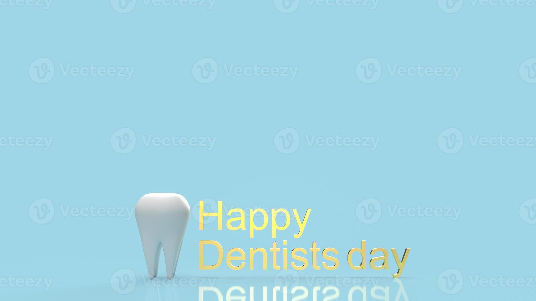 o dente branco e texto dourado para renderização em 3d feliz dia do dentista foto