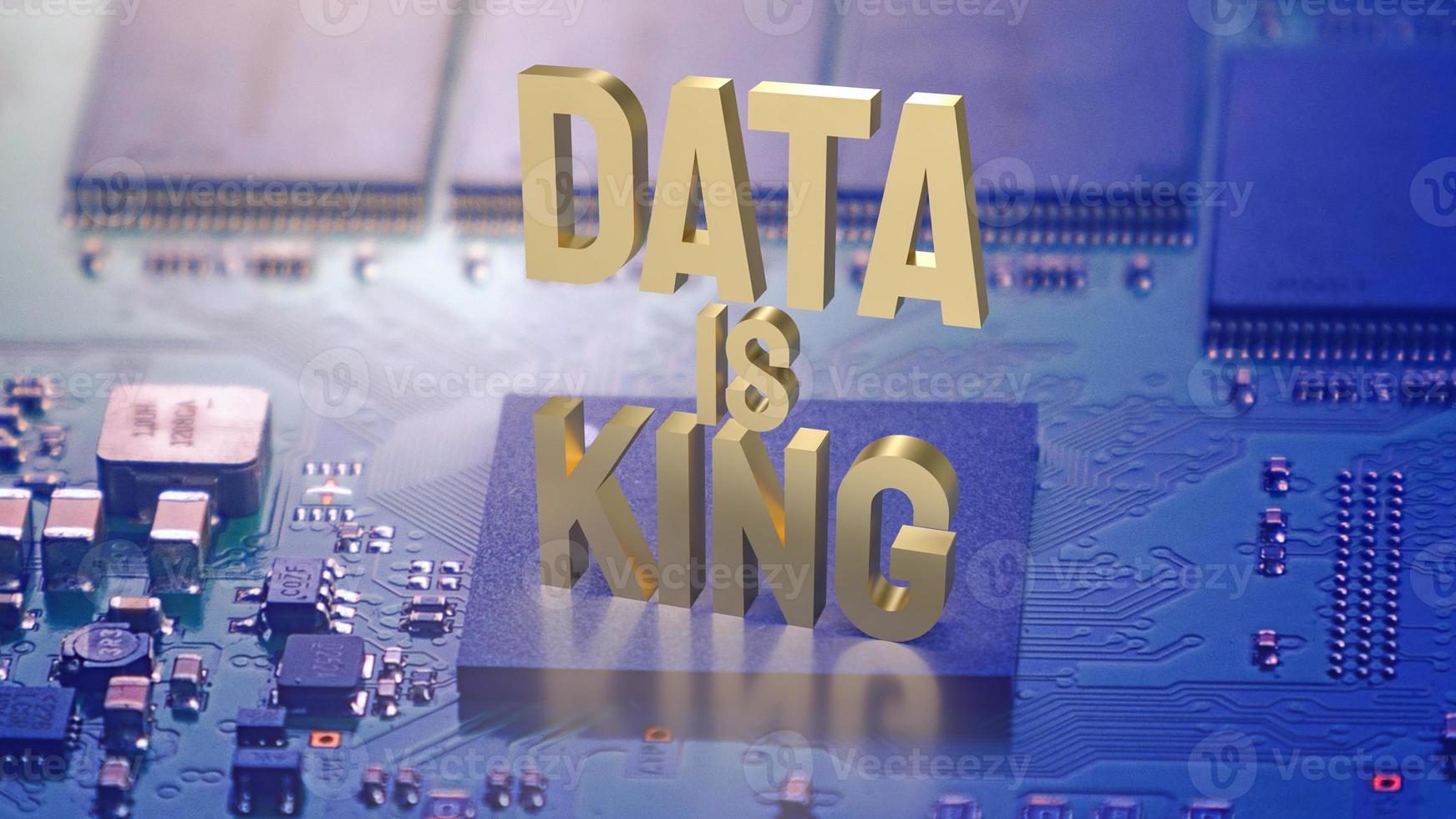 os dados de texto de ouro são reis na placa pcb para renderização em 3d de conceito de negócios ou tecnologia foto