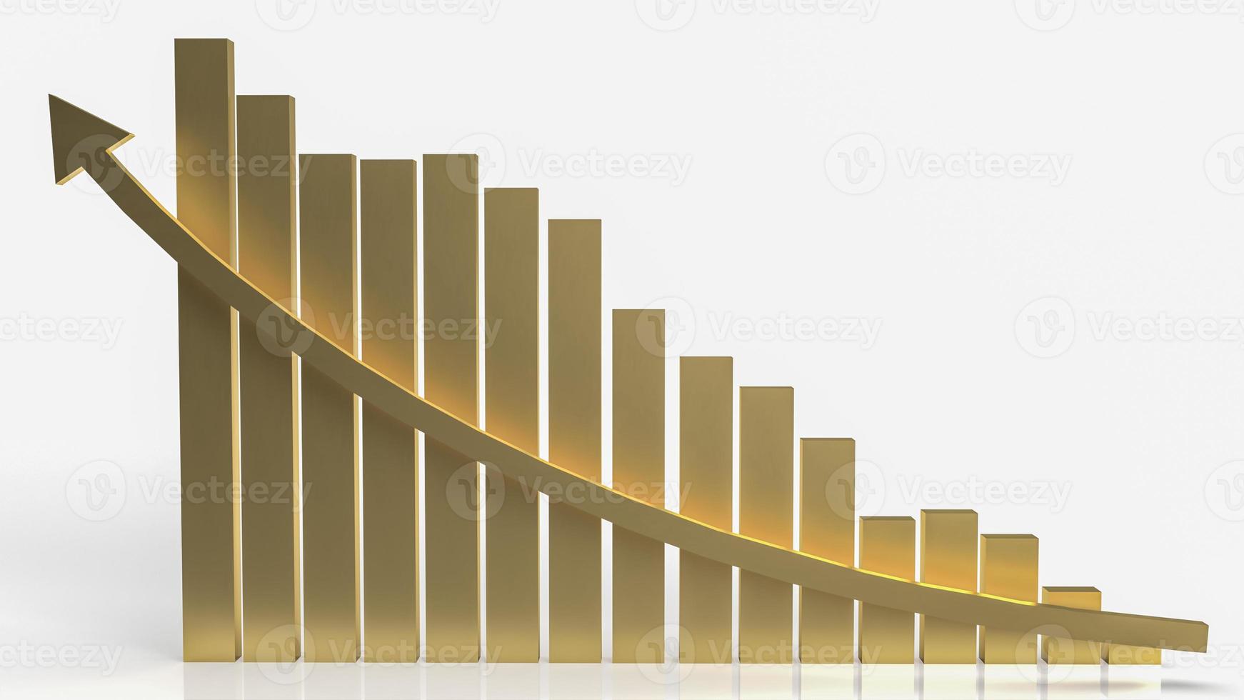 a seta do gráfico de ouro para cima no fundo branco para renderização em 3d de conceito de negócios foto