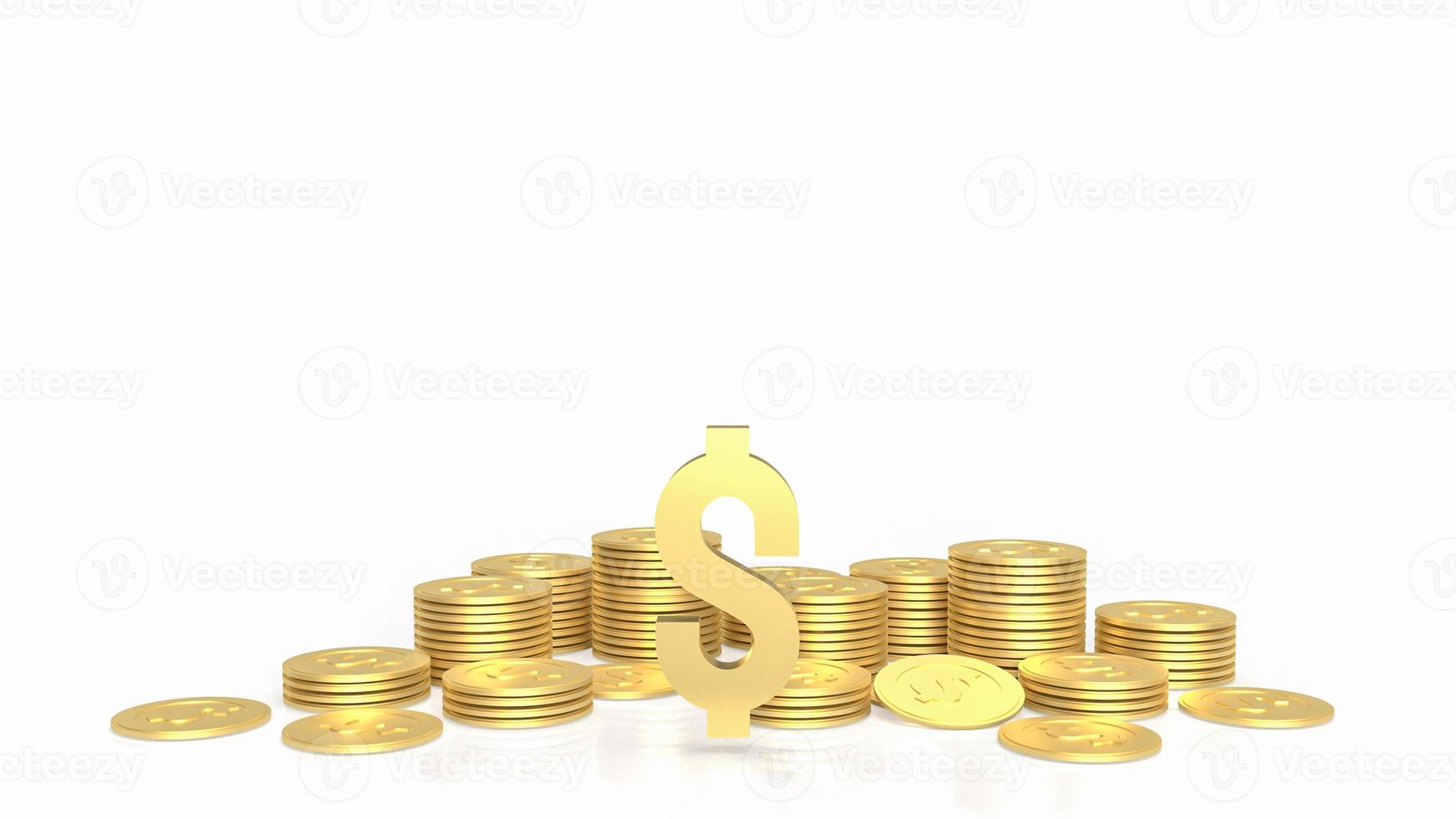 símbolo de dólar ouro ouro e moedas em renderização 3d de fundo branco foto