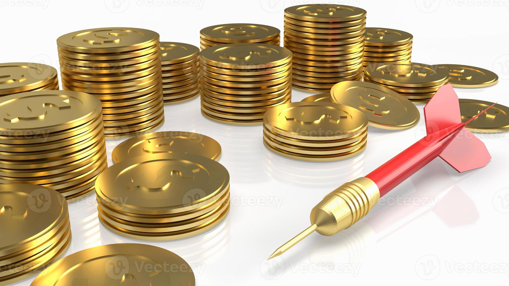 os dardos e moedas de ouro em fundo branco para renderização em 3d de conceito de negócios foto